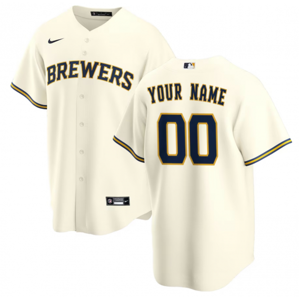 Men's Milwaukee Brewers Nike Cream Home Replica Custom Jersey