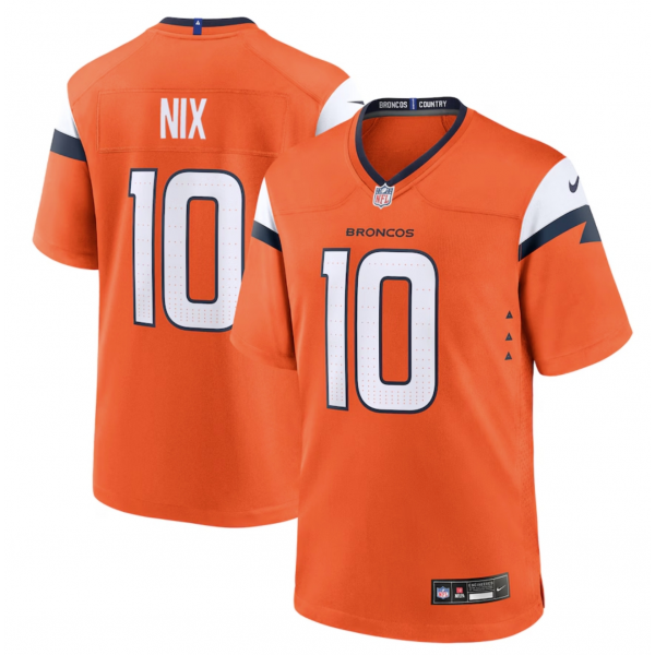 Men's Denver Broncos Bo Nix Nike Orange Player Game Jersey