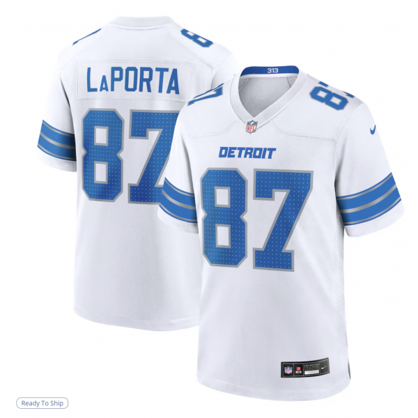 Men's Detroit Lions Sam LaPorta Nike White White Game Jersey