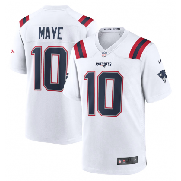 Men's New England Patriots Drake Maye Nike White Player Game Jersey