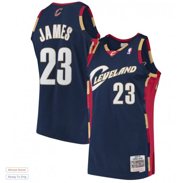 Men's Cleveland Cavaliers LeBron James Mitchell & Ness Navy Hardwood Classics Swingman Jersey