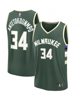 Youth Milwaukee Bucks Giannis Antetokounmpo Fanatics Hunter Green Fast Break Replica Player Jersey - Icon Edition