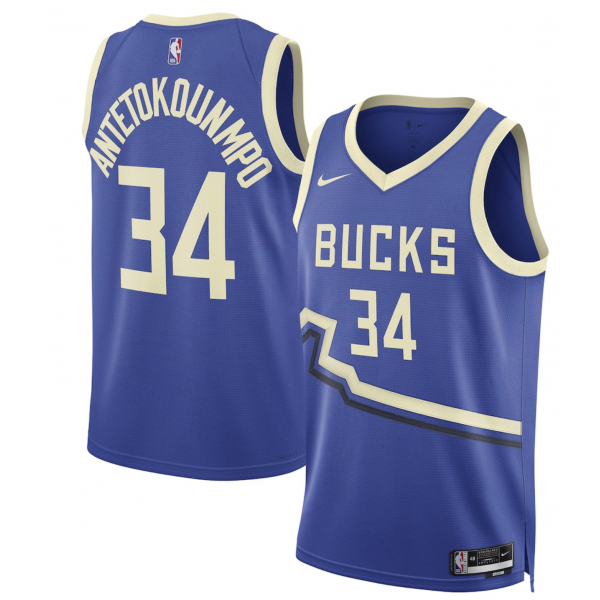 Unisex Milwaukee Bucks Giannis Antetokounmpo Nike Royal 2024/25 Swingman Player Jersey - City Edition