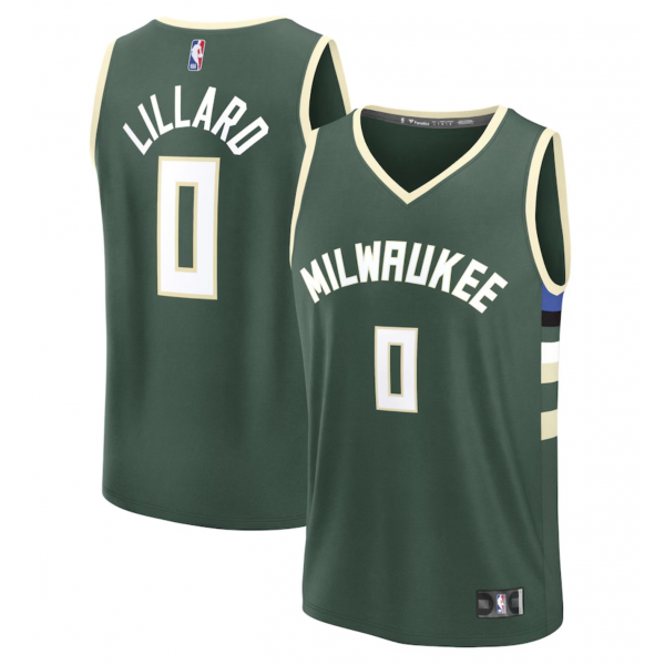 Youth Milwaukee Bucks Damian Lillard Fanatics Hunter Green Fast Break Replica Player Jersey - Icon Edition