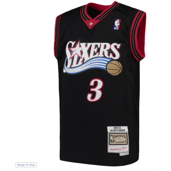 Youth Philadelphia 76ers Allen Iverson Mitchell & Ness Black Hardwood Classics Swingman Throwback Jersey