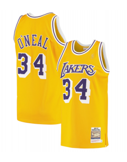 Men's Los Angeles Lakers Shaquille O'Neal Mitchell & Ness Gold 1996/97 Hardwood Classics Authentic Jersey