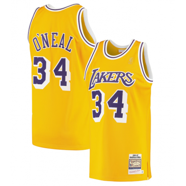 Men's Los Angeles Lakers Shaquille O'Neal Mitchell & Ness Gold 1996/97 Hardwood Classics Authentic Jersey