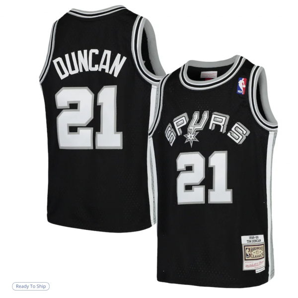 Youth San Antonio Spurs Tim Duncan Mitchell & Ness Black Swingman Throwback Jersey