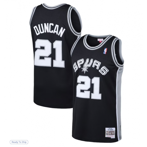 Men's San Antonio Spurs Tim Duncan Mitchell & Ness Black 1998/99 Hardwood Classics Swingman Jersey