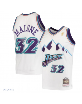 Men's Utah Jazz Karl Malone Mitchell & Ness White 1996/97 Hardwood Classics Swingman Jersey