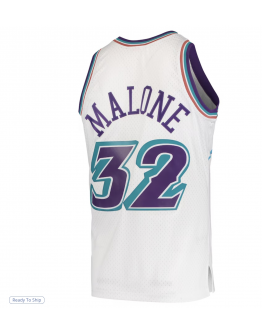 Men's Utah Jazz Karl Malone Mitchell & Ness White 1996/97 Hardwood Classics Swingman Jersey