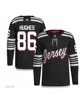 Men's New Jersey Devils Jack Hughes adidas Black Alternate Primegreen Authentic Player Jersey