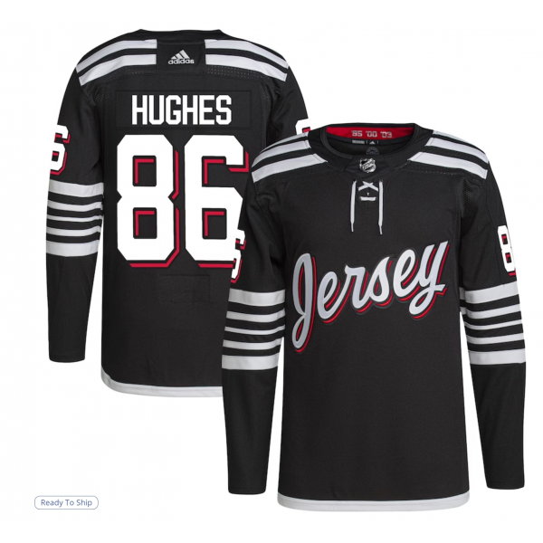 Men's New Jersey Devils Jack Hughes adidas Black Alternate Primegreen Authentic Player Jersey