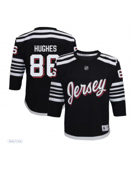 Youth New Jersey Devils Jack Hughes Black Alternate Replica Player Jersey