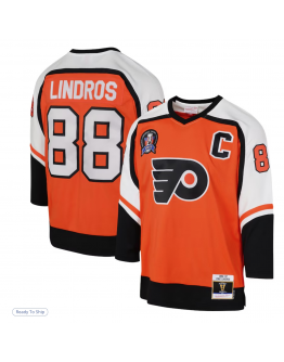 Youth Philadelphia Flyers Eric Lindros Mitchell & Ness Orange 1996-97 Blue Line Player Jersey