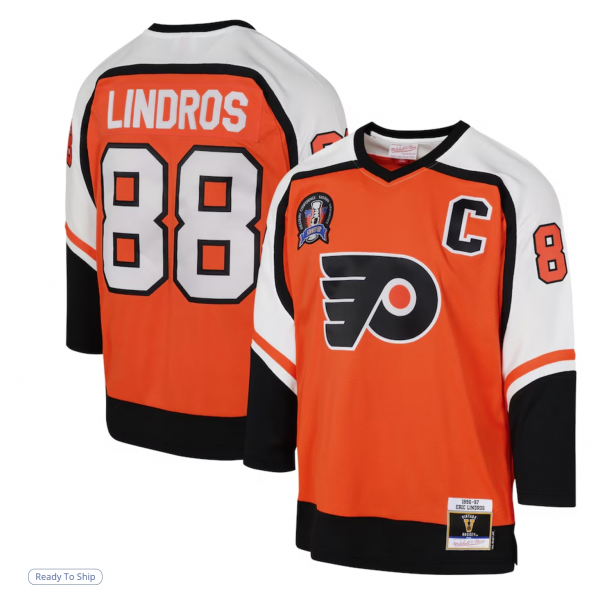 Youth Philadelphia Flyers Eric Lindros Mitchell & Ness Orange 1996-97 Blue Line Player Jersey