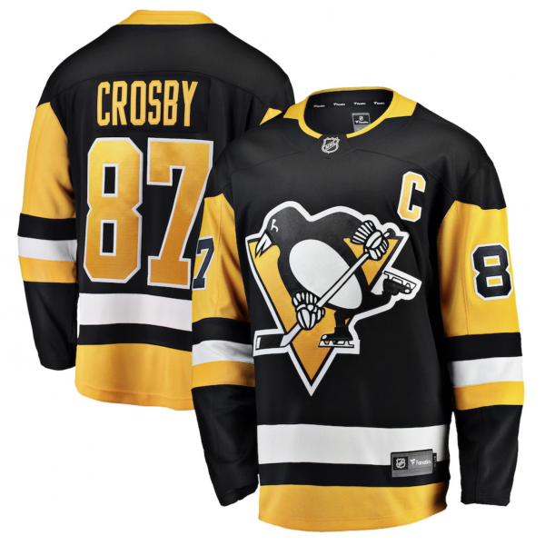 Men's Pittsburgh Penguins Sidney Crosby Fanatics Black Captain Patch Home Breakaway Jersey