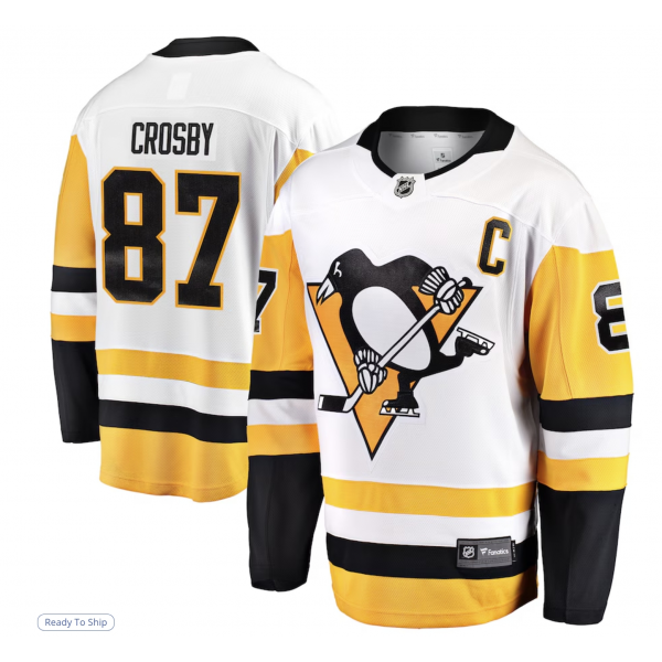 Men's Pittsburgh Penguins Sidney Crosby Fanatics White Captain Away Premier Breakaway Player Jersey