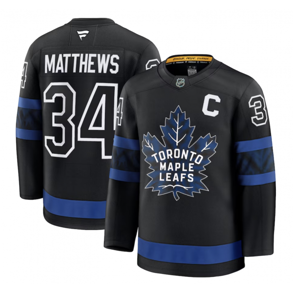 Men's Toronto Maple Leafs Auston Matthews Fanatics Black Captain Patch Alternate Premium Jersey