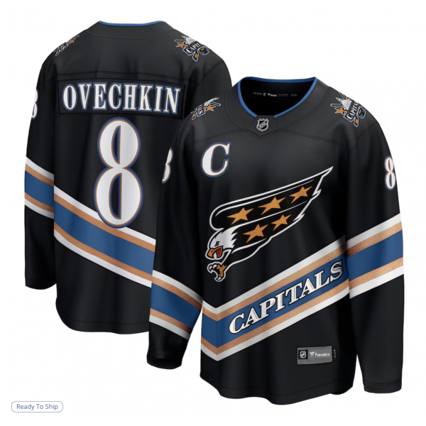 Men's Washington Capitals Alexander Ovechkin Fanatics Black Alternate 50th Anniversary Premier Breakaway Player Jersey