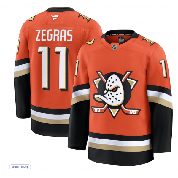 Men's Anaheim Ducks Trevor Zegras Fanatics Orange Home Premium Jersey