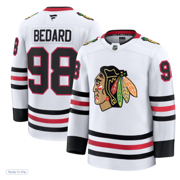 Men's Chicago Blackhawks Connor Bedard Fanatics White Away Premium Jersey