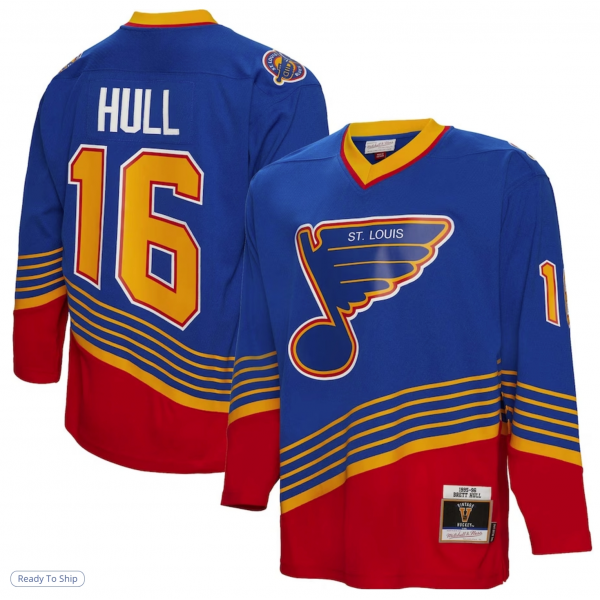 Men's St. Louis Blues Brett Hull Mitchell & Ness Blue 1995/96 Blue Line Player Jersey