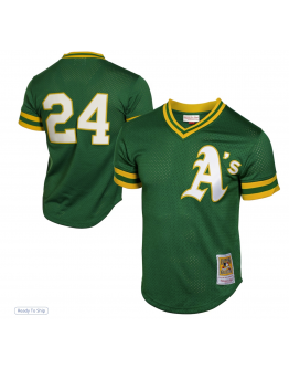 Men's Athletics Rickey Henderson Mitchell & Ness Green 1991 Cooperstown Mesh Batting Practice Jersey