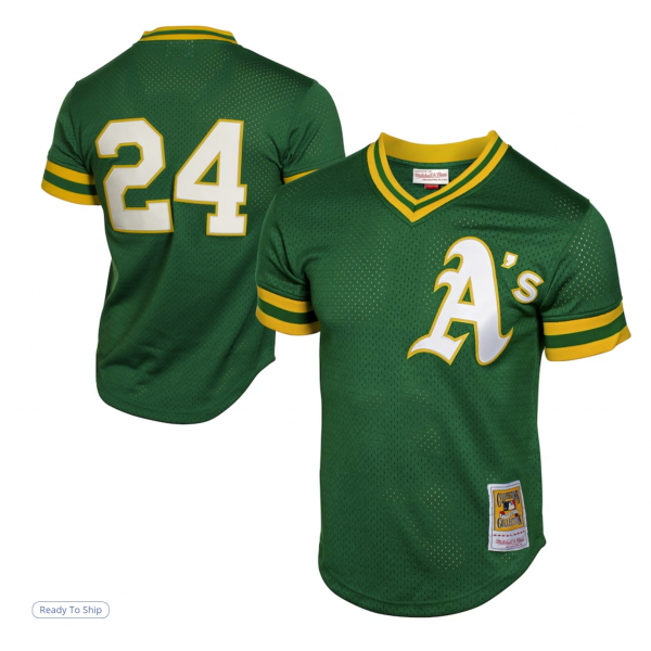 Men's Athletics Rickey Henderson Mitchell & Ness Green 1991 Cooperstown Mesh Batting Practice Jersey