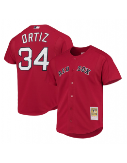 Men's Boston Red Sox David Ortiz Mitchell & Ness Red Cooperstown Collection Mesh Batting Practice Button-Up Jersey