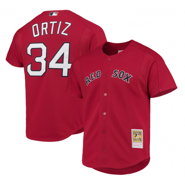 Men's Boston Red Sox David Ortiz Mitchell & Ness Red Cooperstown Collection Mesh Batting Practice Button-Up Jersey