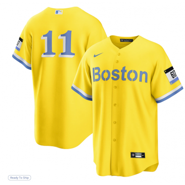 Men's Boston Red Sox Rafael Devers Nike Gold/Light Blue City Connect Replica Player Jersey