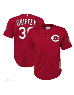 Youth Cincinnati Reds Ken Griffey Jr. Mitchell & Ness Red Cooperstown Collection Mesh Batting Practice Jersey