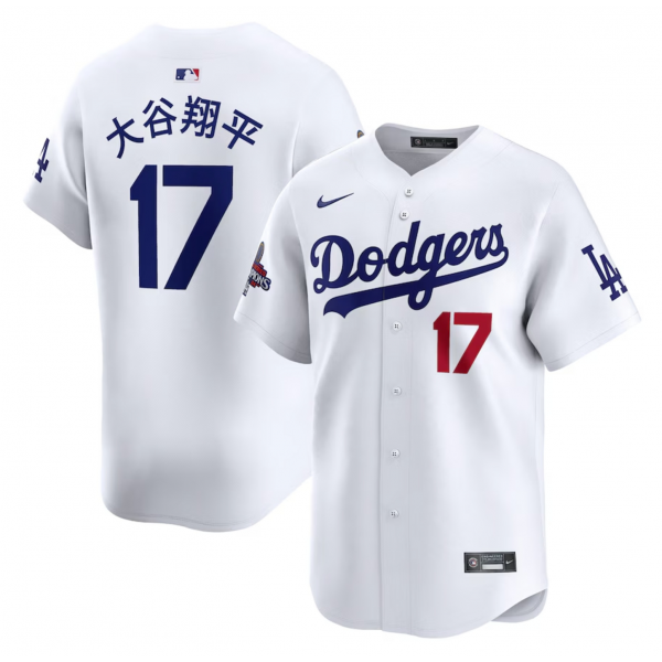 Men's Los Angeles Dodgers Shohei Ohtani Nike White 2024 World Series Champions Japanese Characters Limited Player Jersey