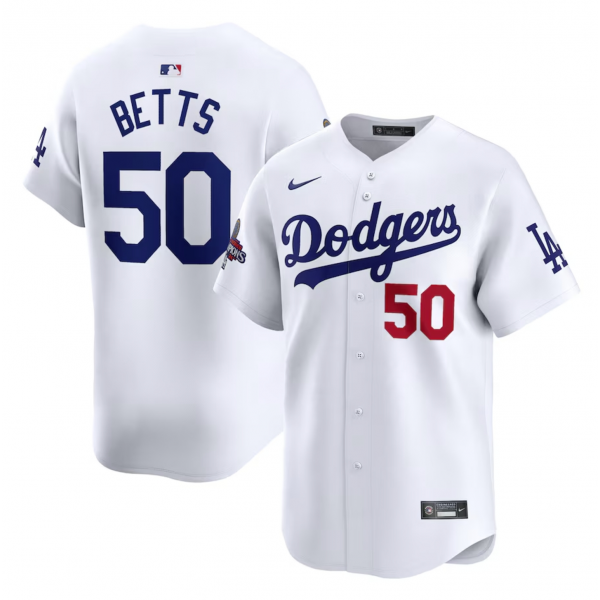 Men's Los Angeles Dodgers Mookie Betts Nike White 2024 World Series Champions Home Limited Player Jersey