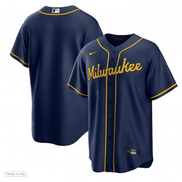 Men's Milwaukee Brewers Nike Navy Alternate Replica Team Jersey