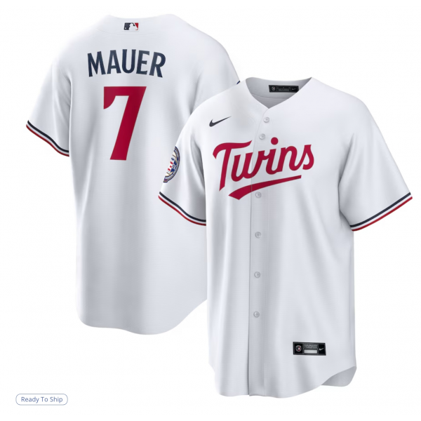 Men's Minnesota Twins Joe Mauer Nike White 2024 Baseball Hall of Fame Home Replica Player Jersey