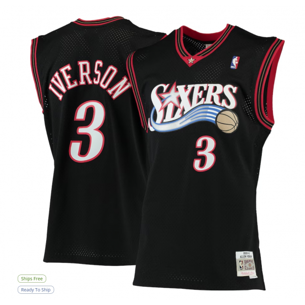 Men's Philadelphia 76ers Allen Iverson Mitchell & Ness Black 2000/01 Hardwood Classics Swingman Jersey