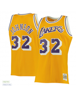 Men's Los Angeles Lakers Magic Johnson Mitchell & Ness Gold 1984/85 Hardwood Classics Swingman Jersey