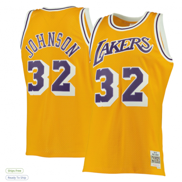 Men's Los Angeles Lakers Magic Johnson Mitchell & Ness Gold 1984/85 Hardwood Classics Swingman Jersey