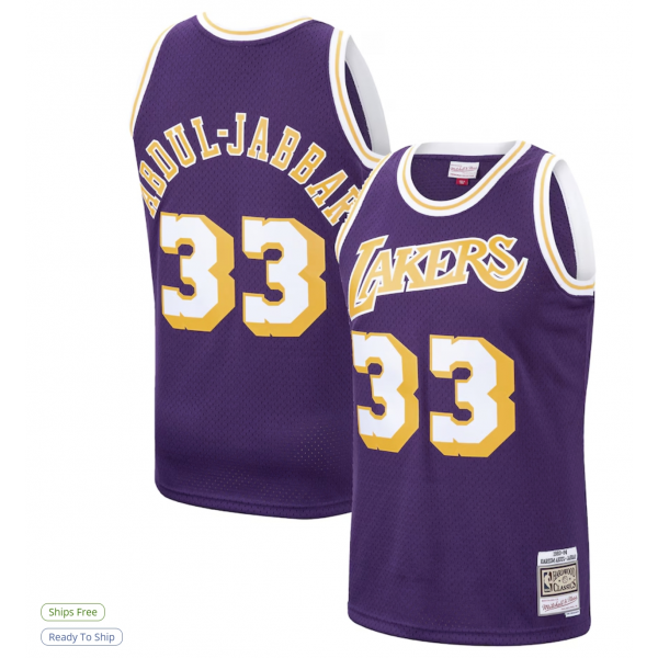 Men's Los Angeles Lakers Kareem Abdul-Jabbar Mitchell & Ness Purple Hardwood Classics Swingman Jersey