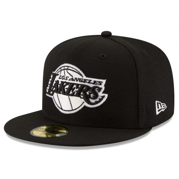 Men's Los Angeles Lakers New Era Black Black & White Logo 59FIFTY Fitted Hat