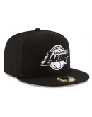 Men's Los Angeles Lakers New Era Black Black & White Logo 59FIFTY Fitted Hat