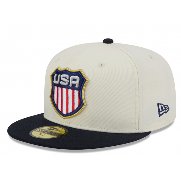 Men's USA New Era White/Navy 2025 4 Nations Face-Off 59FIFTY Fitted Hat