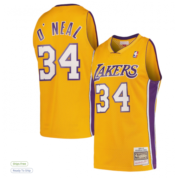 Men's Los Angeles Lakers Shaquille O'Neal Mitchell & Ness Gold Hardwood Classics Swingman Jersey