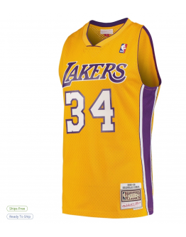 Men's Los Angeles Lakers Shaquille O'Neal Mitchell & Ness Gold Hardwood Classics Swingman Jersey