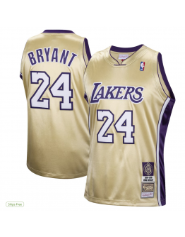 Men's Los Angeles Lakers Kobe Bryant Mitchell & Ness Gold Hall of Fame Class of 2020 #24 Authentic Hardwood Classics Jersey