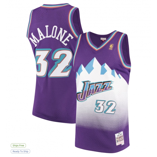 Men's Utah Jazz Karl Malone Mitchell & Ness White 1996/97 Hardwood Classics Swingman Jersey