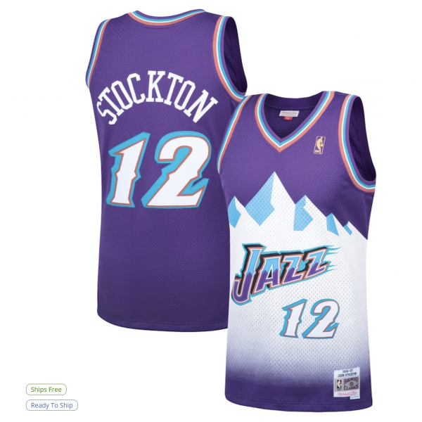 Men's Utah Jazz John Stockton Mitchell & Ness Purple Hardwood Classics Swingman Jersey