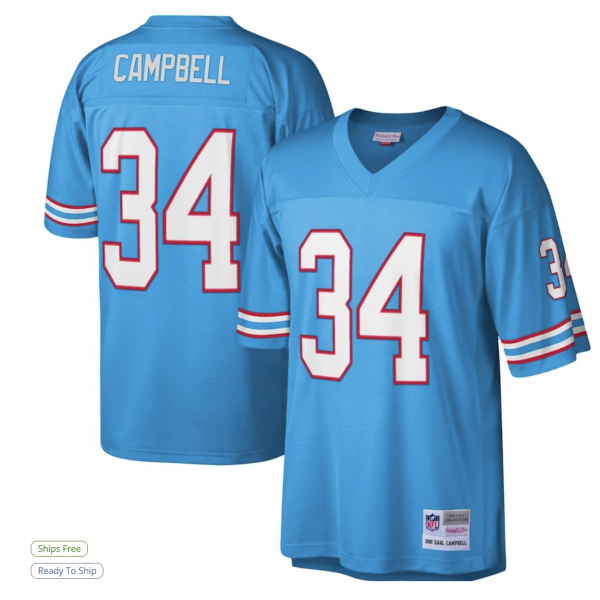 Men's Houston Oilers Earl Campbell Mitchell & Ness Light Blue Legacy Replica Jersey